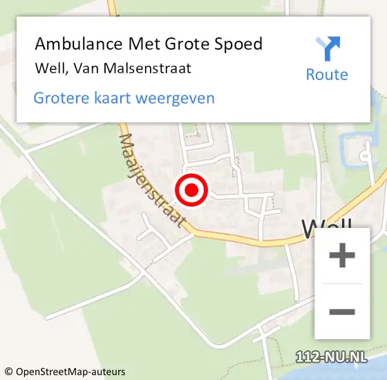 Locatie op kaart van de 112 melding: Ambulance Met Grote Spoed Naar Well, Van Malsenstraat op 21 oktober 2014 15:49