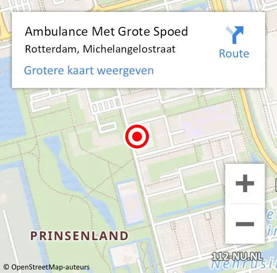 Locatie op kaart van de 112 melding: Ambulance Met Grote Spoed Naar Rotterdam, Michelangelostraat op 28 september 2024 12:31