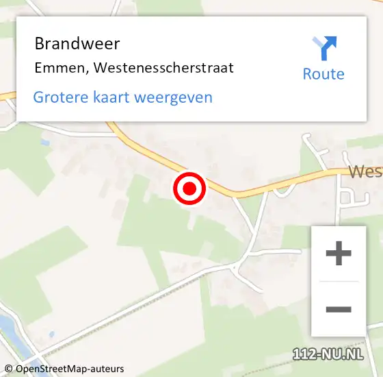 Locatie op kaart van de 112 melding: Brandweer Emmen, Westenesscherstraat op 28 september 2024 12:38