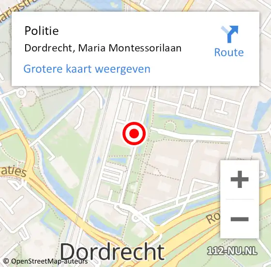 Locatie op kaart van de 112 melding: Politie Dordrecht, Maria Montessorilaan op 28 september 2024 13:11