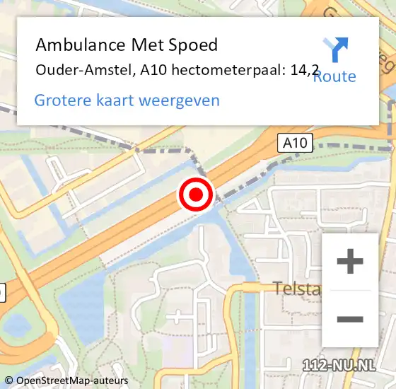 Locatie op kaart van de 112 melding: Ambulance Met Spoed Naar Ouder-Amstel, A10 hectometerpaal: 14,2 op 28 september 2024 13:11