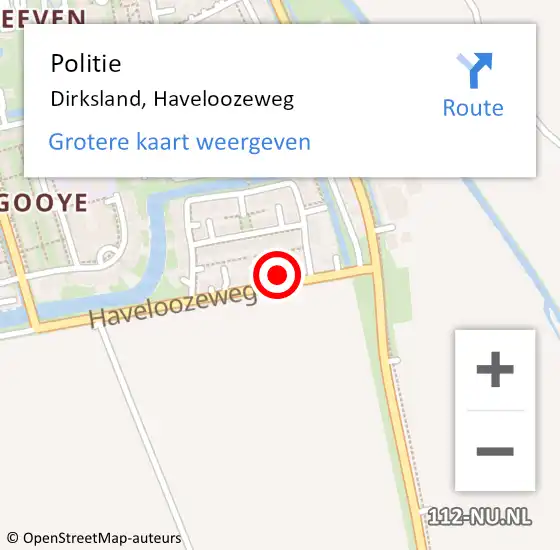 Locatie op kaart van de 112 melding: Politie Dirksland, Haveloozeweg op 28 september 2024 13:16