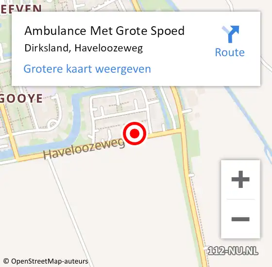 Locatie op kaart van de 112 melding: Ambulance Met Grote Spoed Naar Dirksland, Haveloozeweg op 28 september 2024 13:18