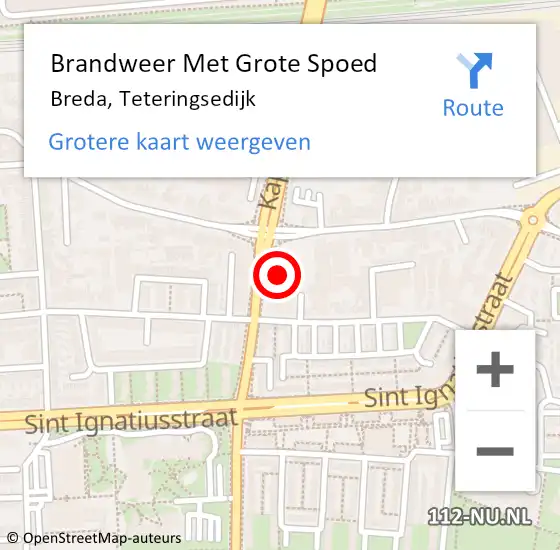 Locatie op kaart van de 112 melding: Brandweer Met Grote Spoed Naar Breda, Teteringsedijk op 28 september 2024 13:46