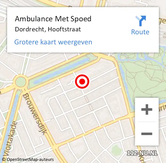 Locatie op kaart van de 112 melding: Ambulance Met Spoed Naar Dordrecht, Hooftstraat op 28 september 2024 13:47