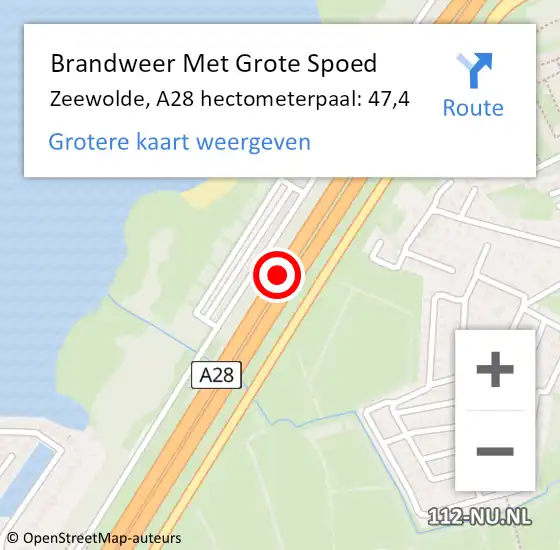 Locatie op kaart van de 112 melding: Brandweer Met Grote Spoed Naar Zeewolde, A28 hectometerpaal: 47,4 op 28 september 2024 14:05