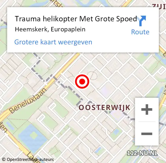 Locatie op kaart van de 112 melding: Trauma helikopter Met Grote Spoed Naar Heemskerk, Europaplein op 28 september 2024 14:48