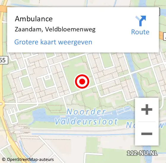 Locatie op kaart van de 112 melding: Ambulance Zaandam, Veldbloemenweg op 28 september 2024 14:50