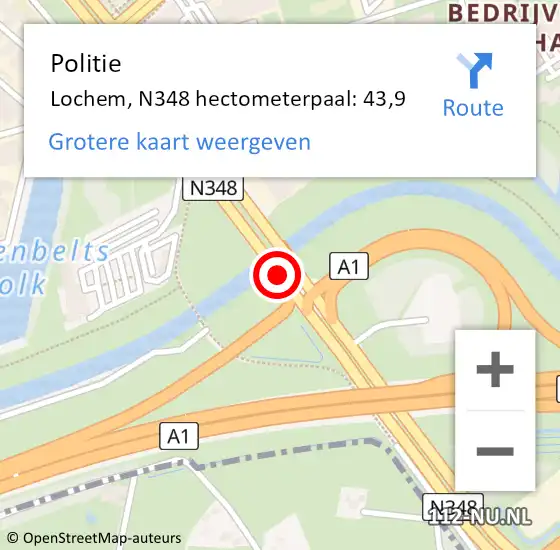 Locatie op kaart van de 112 melding: Politie Lochem, N348 hectometerpaal: 43,9 op 28 september 2024 14:56