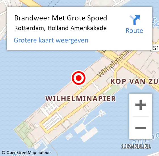 Locatie op kaart van de 112 melding: Brandweer Met Grote Spoed Naar Rotterdam, Holland Amerikakade op 28 september 2024 15:05