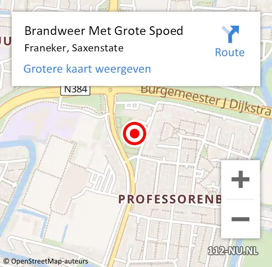 Locatie op kaart van de 112 melding: Brandweer Met Grote Spoed Naar Franeker, Saxenstate op 28 september 2024 15:10