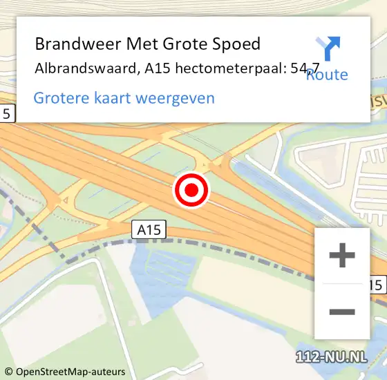 Locatie op kaart van de 112 melding: Brandweer Met Grote Spoed Naar Albrandswaard, A15 hectometerpaal: 54,7 op 28 september 2024 15:17