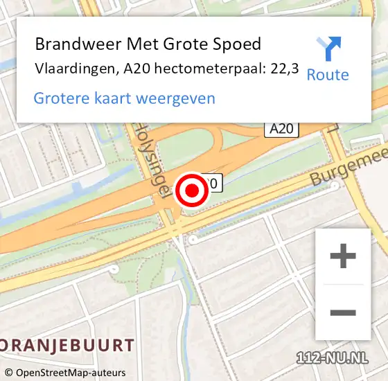 Locatie op kaart van de 112 melding: Brandweer Met Grote Spoed Naar Vlaardingen, A20 hectometerpaal: 22,3 op 28 september 2024 15:21