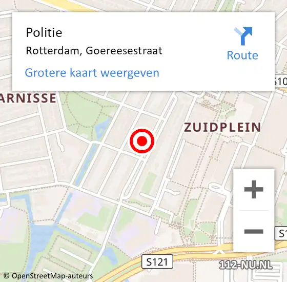 Locatie op kaart van de 112 melding: Politie Rotterdam, Goereesestraat op 28 september 2024 15:34