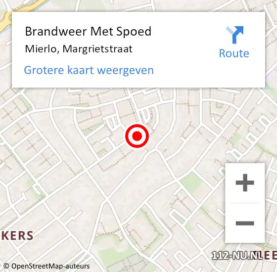 Locatie op kaart van de 112 melding: Brandweer Met Spoed Naar Mierlo, Margrietstraat op 28 september 2024 15:53