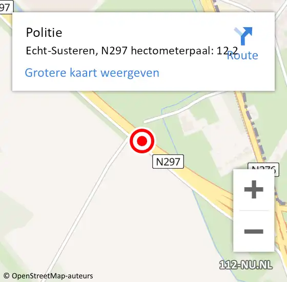 Locatie op kaart van de 112 melding: Politie Echt-Susteren, N297 hectometerpaal: 12,2 op 28 september 2024 15:55