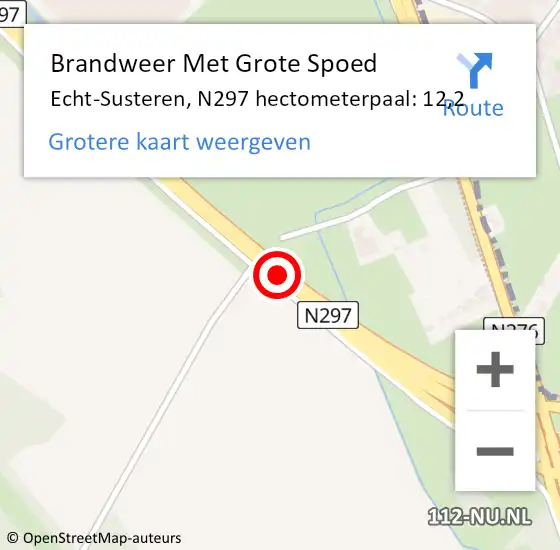 Locatie op kaart van de 112 melding: Brandweer Met Grote Spoed Naar Echt-Susteren, N297 hectometerpaal: 12,2 op 28 september 2024 15:58