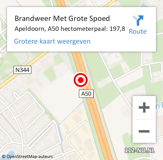 Locatie op kaart van de 112 melding: Brandweer Met Grote Spoed Naar Apeldoorn, A50 R hectometerpaal: 206,0 op 21 oktober 2014 16:17