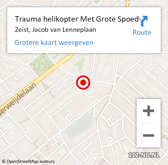 Locatie op kaart van de 112 melding: Trauma helikopter Met Grote Spoed Naar Zeist, Jacob van Lenneplaan op 28 september 2024 16:02