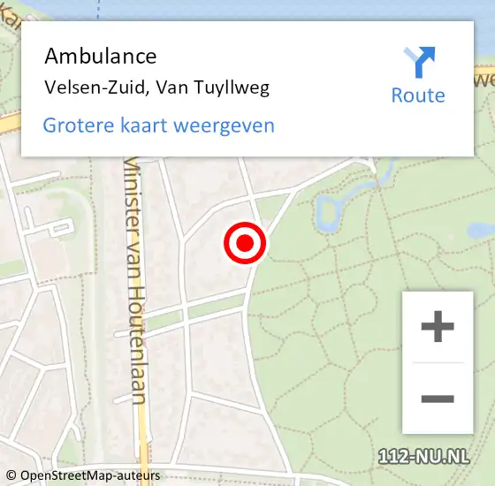 Locatie op kaart van de 112 melding: Ambulance Velsen-Zuid, Van Tuyllweg op 28 september 2024 16:10