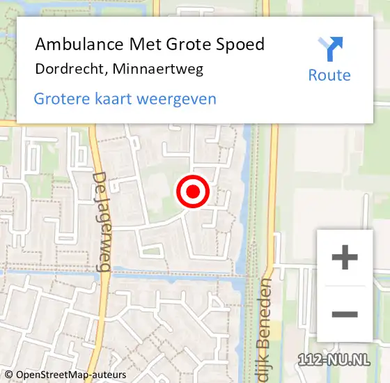 Locatie op kaart van de 112 melding: Ambulance Met Grote Spoed Naar Dordrecht, Minnaertweg op 28 september 2024 16:31