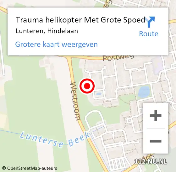 Locatie op kaart van de 112 melding: Trauma helikopter Met Grote Spoed Naar Lunteren, Hindelaan op 28 september 2024 16:31