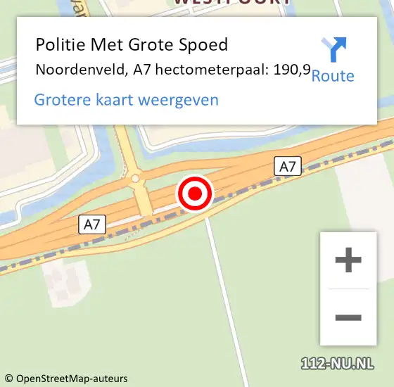 Locatie op kaart van de 112 melding: Politie Met Grote Spoed Naar Noordenveld, A7 hectometerpaal: 190,9 op 28 september 2024 16:43