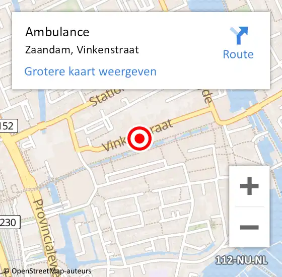 Locatie op kaart van de 112 melding: Ambulance Zaandam, Vinkenstraat op 28 september 2024 17:37