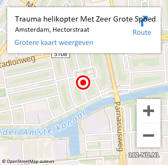 Locatie op kaart van de 112 melding: Trauma helikopter Met Zeer Grote Spoed Naar Amsterdam, Hectorstraat op 28 september 2024 18:03