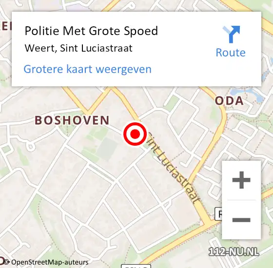 Locatie op kaart van de 112 melding: Politie Met Grote Spoed Naar Weert, Sint Luciastraat op 28 september 2024 18:07