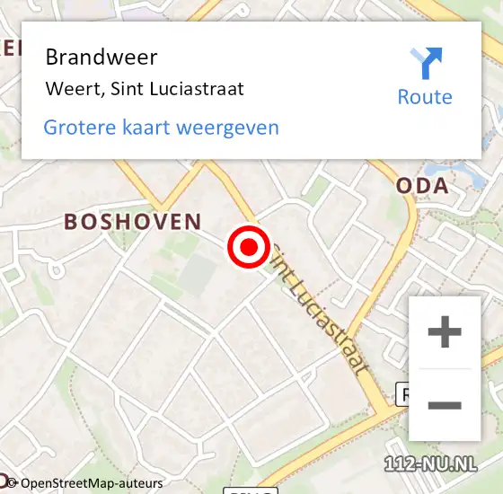 Locatie op kaart van de 112 melding: Brandweer Weert, Sint Luciastraat op 28 september 2024 18:13