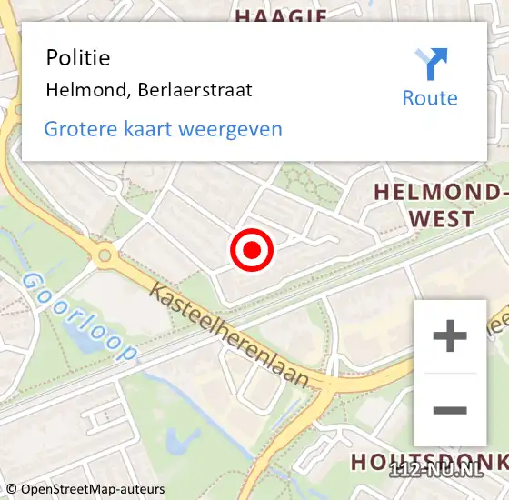 Locatie op kaart van de 112 melding: Politie Helmond, Berlaerstraat op 28 september 2024 18:37