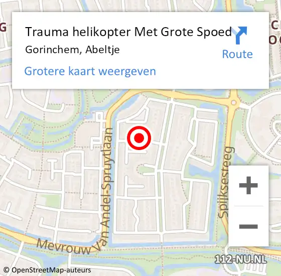 Locatie op kaart van de 112 melding: Trauma helikopter Met Grote Spoed Naar Gorinchem, Abeltje op 28 september 2024 18:44