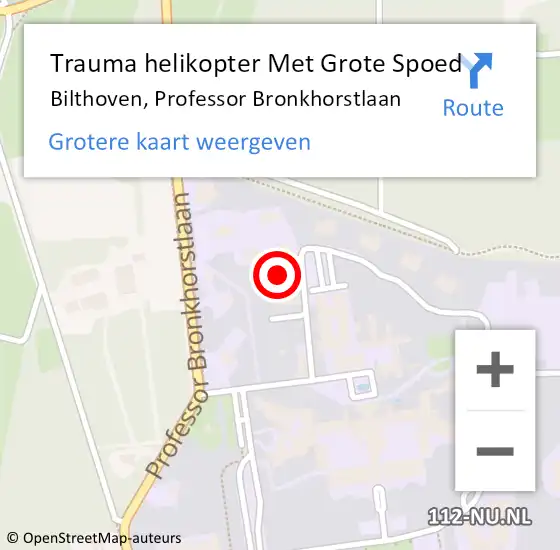 Locatie op kaart van de 112 melding: Trauma helikopter Met Grote Spoed Naar Bilthoven, Professor Bronkhorstlaan op 28 september 2024 18:48