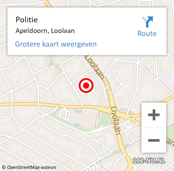 Locatie op kaart van de 112 melding: Politie Apeldoorn, Loolaan op 28 september 2024 18:50