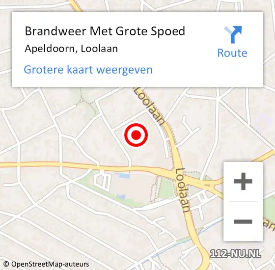 Locatie op kaart van de 112 melding: Brandweer Met Grote Spoed Naar Apeldoorn, Loolaan op 28 september 2024 18:53