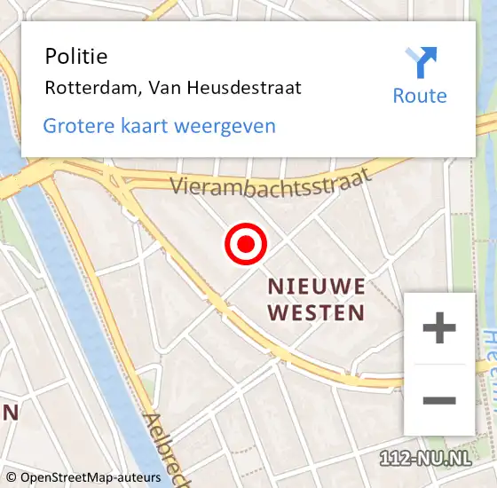 Locatie op kaart van de 112 melding: Politie Rotterdam, Van Heusdestraat op 28 september 2024 18:54