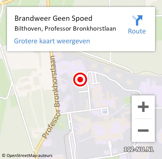 Locatie op kaart van de 112 melding: Brandweer Geen Spoed Naar Bilthoven, Professor Bronkhorstlaan op 28 september 2024 18:56