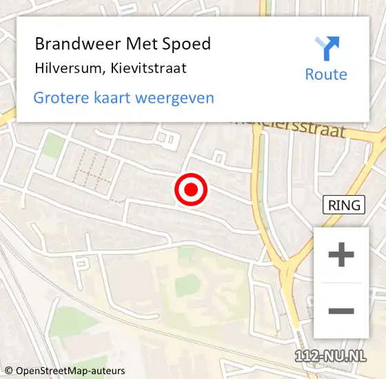 Locatie op kaart van de 112 melding: Brandweer Met Spoed Naar Hilversum, Kievitstraat op 28 september 2024 19:00