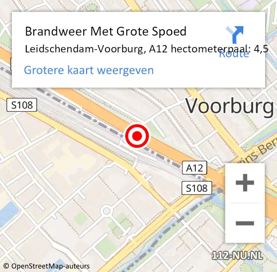 Locatie op kaart van de 112 melding: Brandweer Met Grote Spoed Naar Leidschendam-Voorburg, A12 hectometerpaal: 4,5 op 28 september 2024 19:39