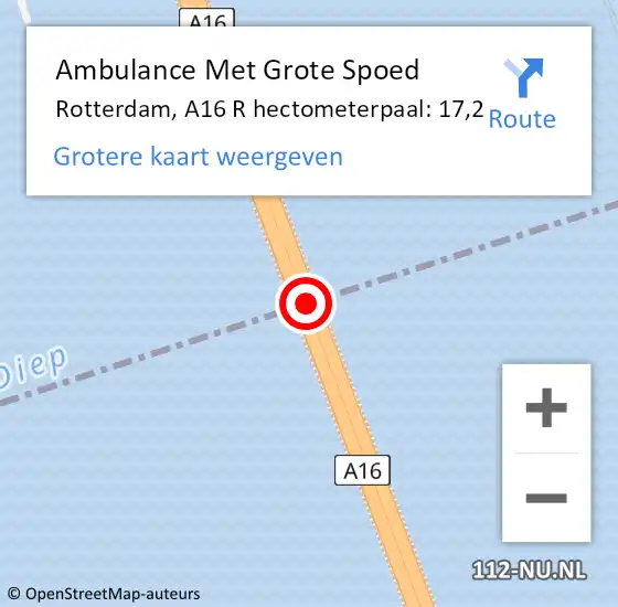 Locatie op kaart van de 112 melding: Ambulance Met Grote Spoed Naar Rotterdam, A16 L hectometerpaal: 16,1 op 21 oktober 2014 16:39