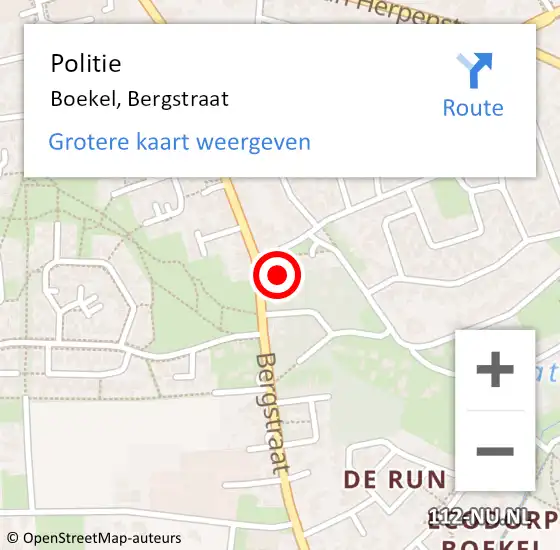 Locatie op kaart van de 112 melding: Politie Boekel, Bergstraat op 28 september 2024 19:58