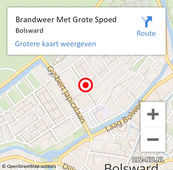 Locatie op kaart van de 112 melding: Brandweer Met Grote Spoed Naar Bolsward op 28 september 2024 20:14