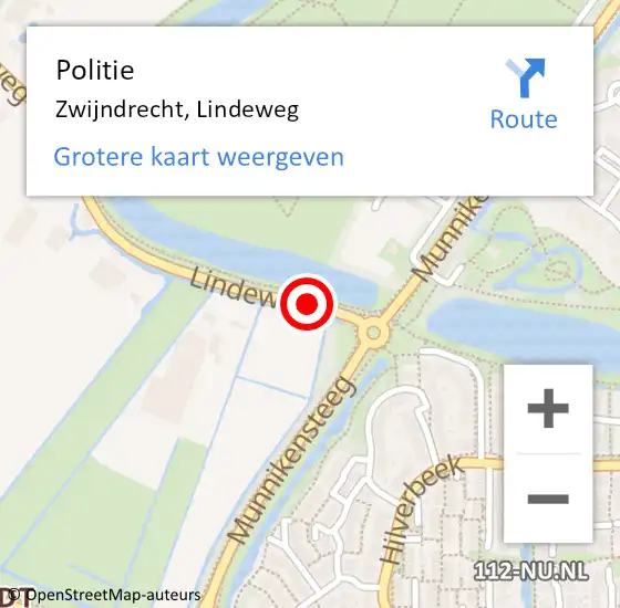 Locatie op kaart van de 112 melding: Politie Zwijndrecht, Lindeweg op 28 september 2024 20:24