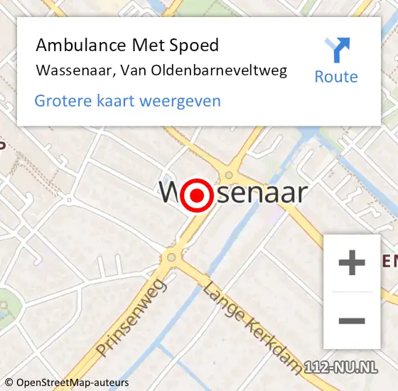 Locatie op kaart van de 112 melding: Ambulance Met Spoed Naar Wassenaar, Van Oldenbarneveltweg op 28 september 2024 20:28