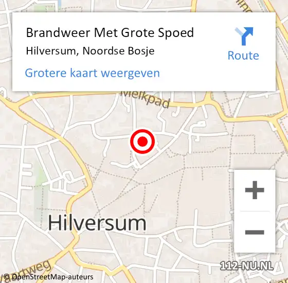 Locatie op kaart van de 112 melding: Brandweer Met Grote Spoed Naar Hilversum, Noordse Bosje op 28 september 2024 20:35