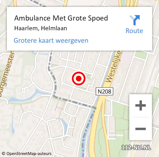 Locatie op kaart van de 112 melding: Ambulance Met Grote Spoed Naar Haarlem, Helmlaan op 28 september 2024 20:38