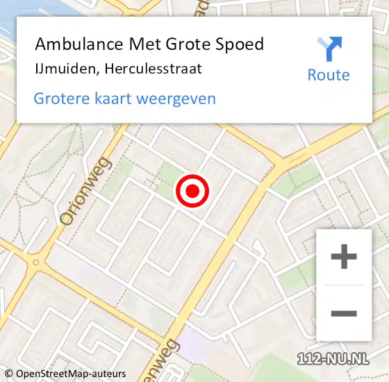 Locatie op kaart van de 112 melding: Ambulance Met Grote Spoed Naar IJmuiden, Herculesstraat op 28 september 2024 21:12