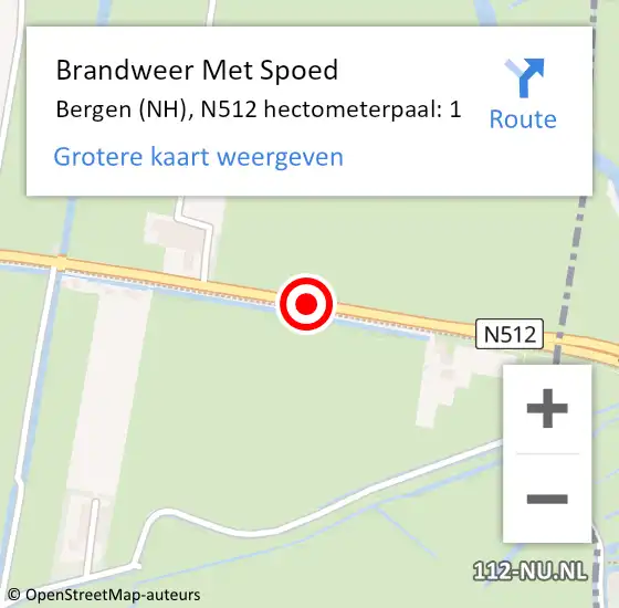 Locatie op kaart van de 112 melding: Brandweer Met Spoed Naar Bergen (NH), N512 hectometerpaal: 1 op 28 september 2024 21:15