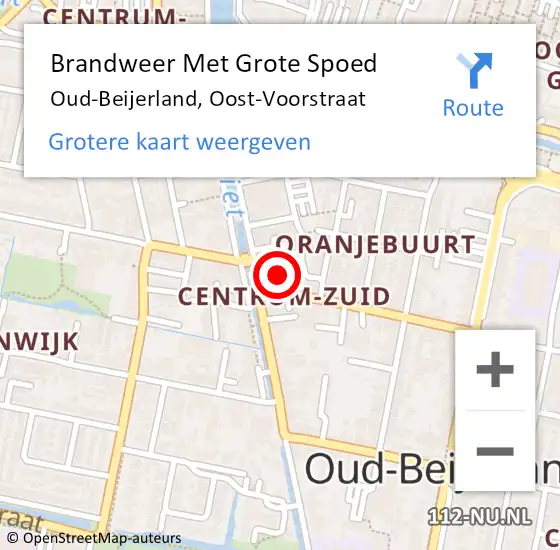 Locatie op kaart van de 112 melding: Brandweer Met Grote Spoed Naar Oud-Beijerland, Oost-Voorstraat op 28 september 2024 21:20